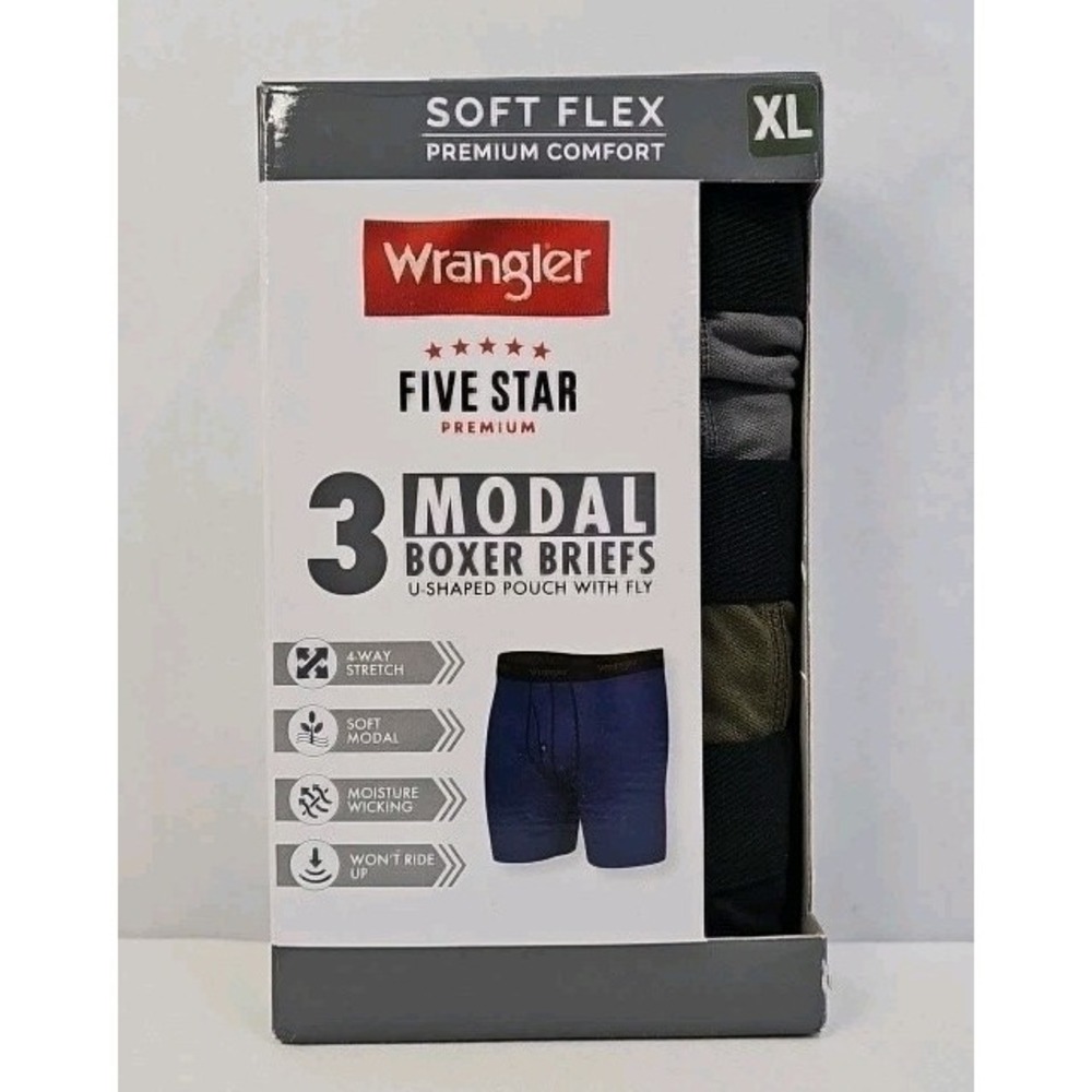 WRANGLER SOFT FLEX 3 MODAL BOXER BRIEFS, XL, CHARCOAL, OLIVE NIGHT, BLACK, NEW